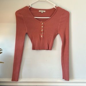 Salmon long sleeve crop top